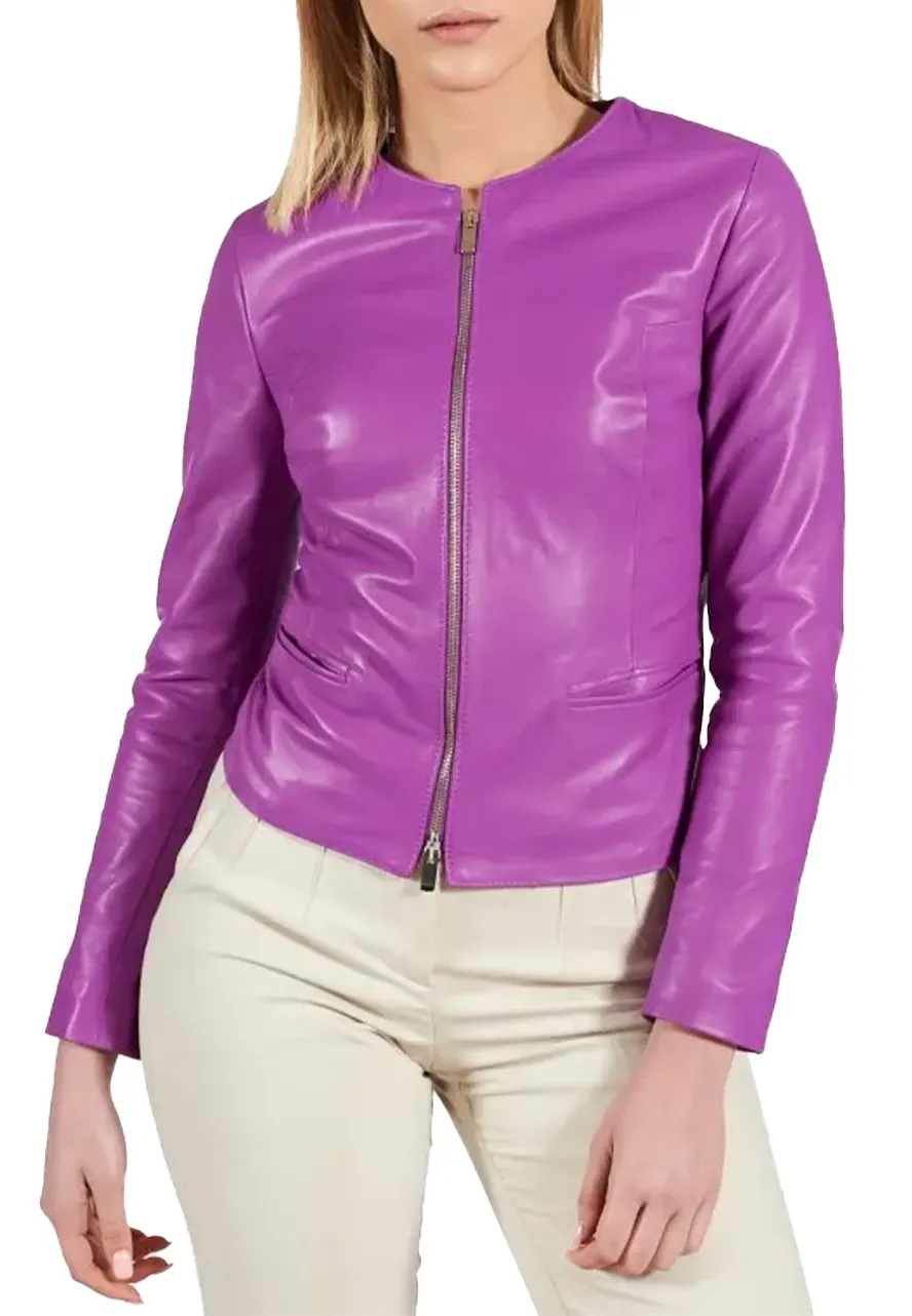 Women’s Round Collar Leather Jacket leather jacket round collar with dress