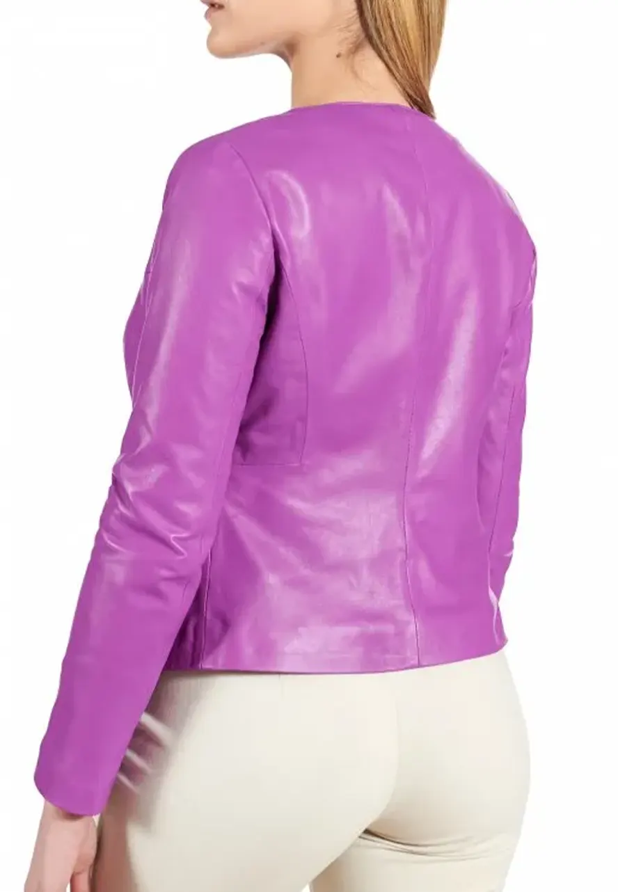 Women’s Round Collar Leather Jacket leather jacket round collar
