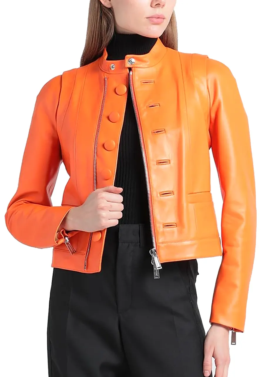 Women’s Orange Leather Moto Jacket leather moto jacket women