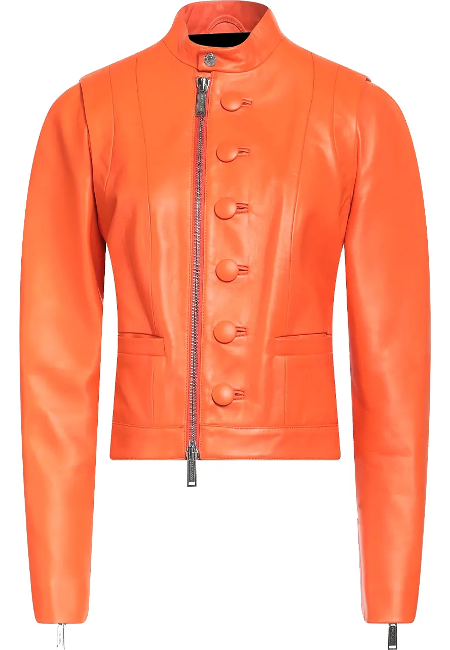 Women’s Orange Leather Moto Jacket leather moto jacket