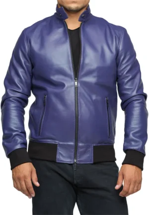 leather purple bomber jacket