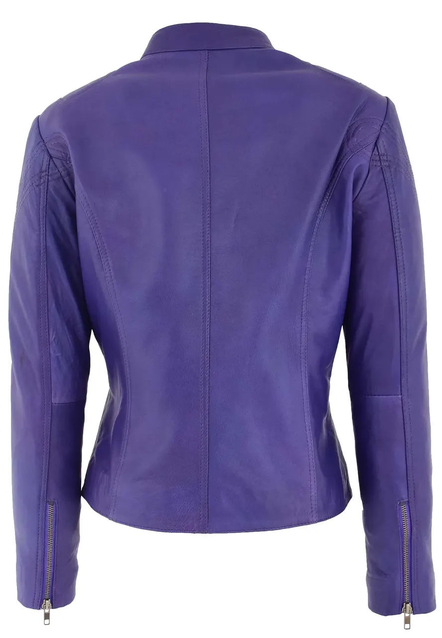 Women’s Purple Stand Collar Leather Jacket leather stand collar jacket