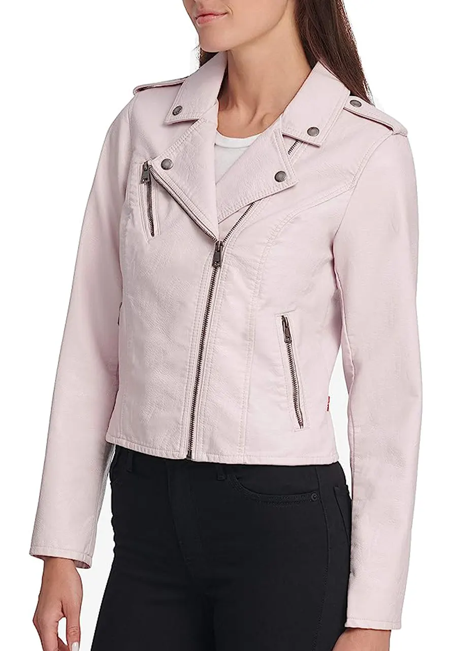 Women’s Light Pink Leather Moto Jacket light pink leather jacket womens