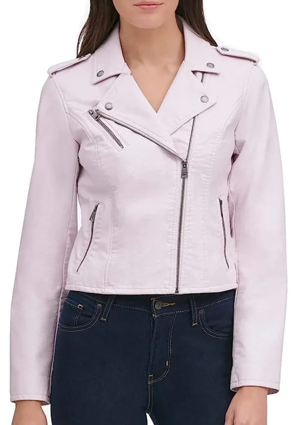 light pink leather moto jacket