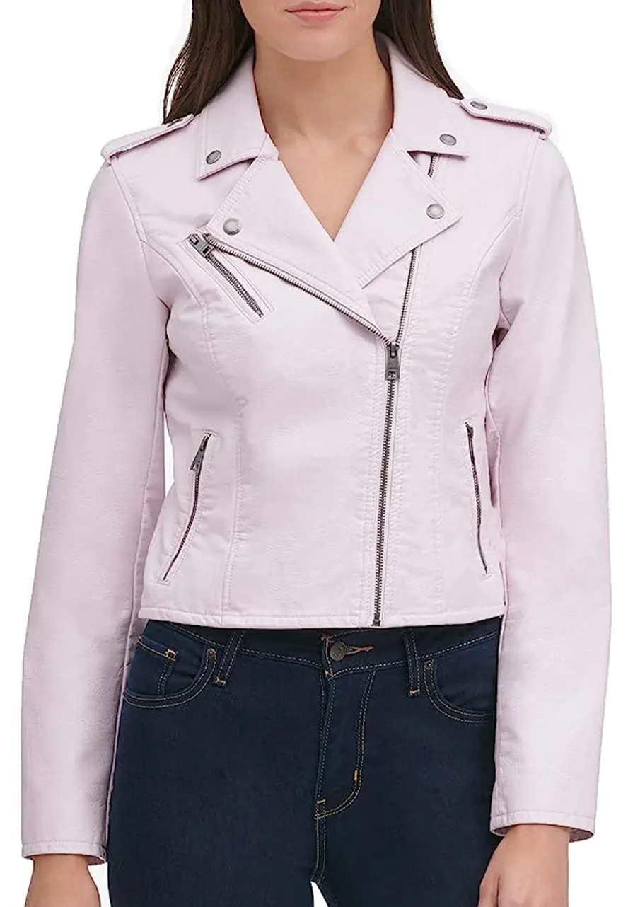 Women’s Light Pink Leather Moto Jacket light pink leather moto jacket