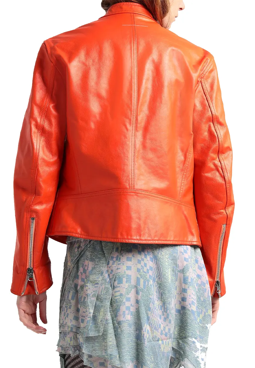Women’s Maison Margiela Orange Biker Jacket maison margiela leather jacket