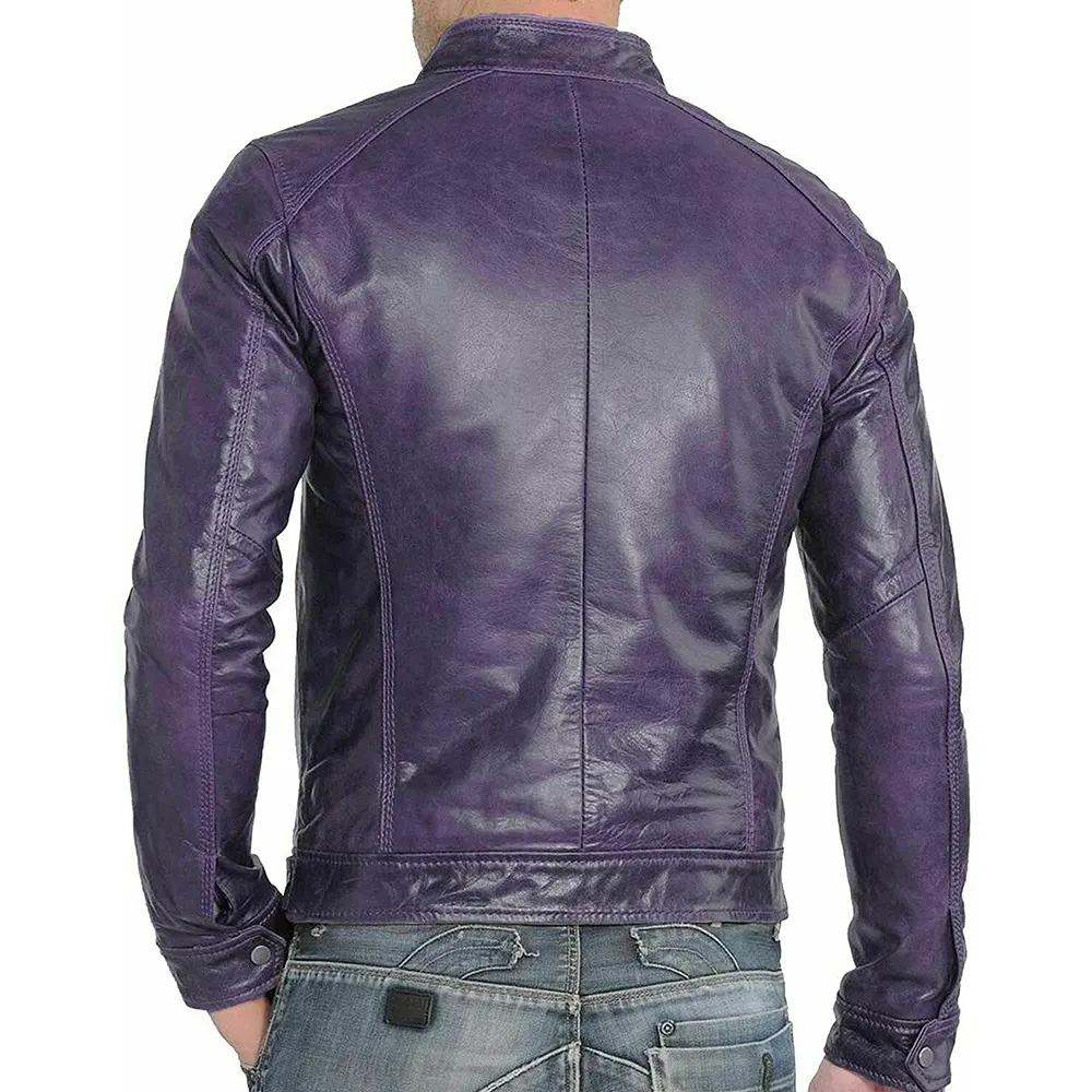 Men’s Cafe Racer Purple Leather Biker Jacket mens purple leather biker jacket