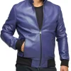 mens purple leather bomber jacket