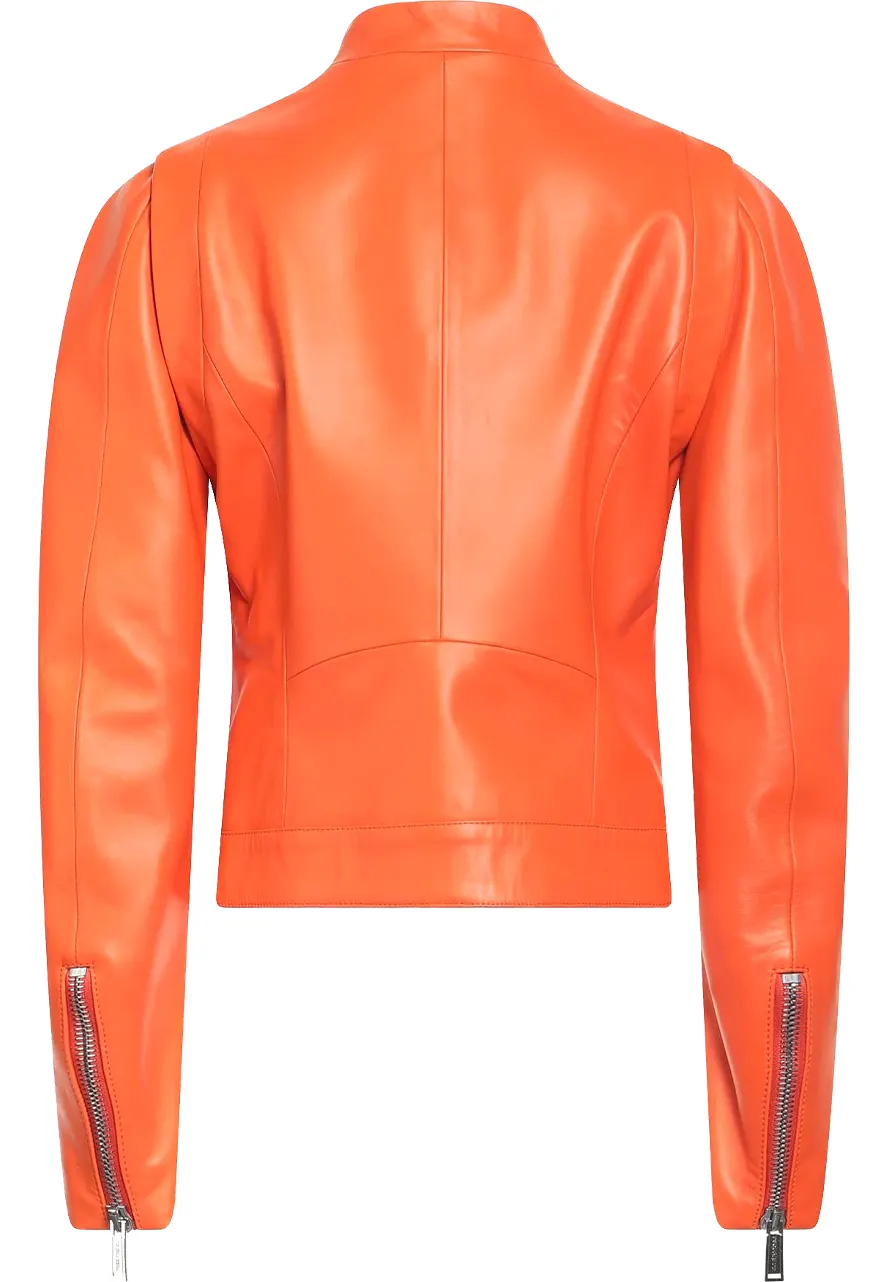 Women’s Orange Leather Moto Jacket moto leather jacket