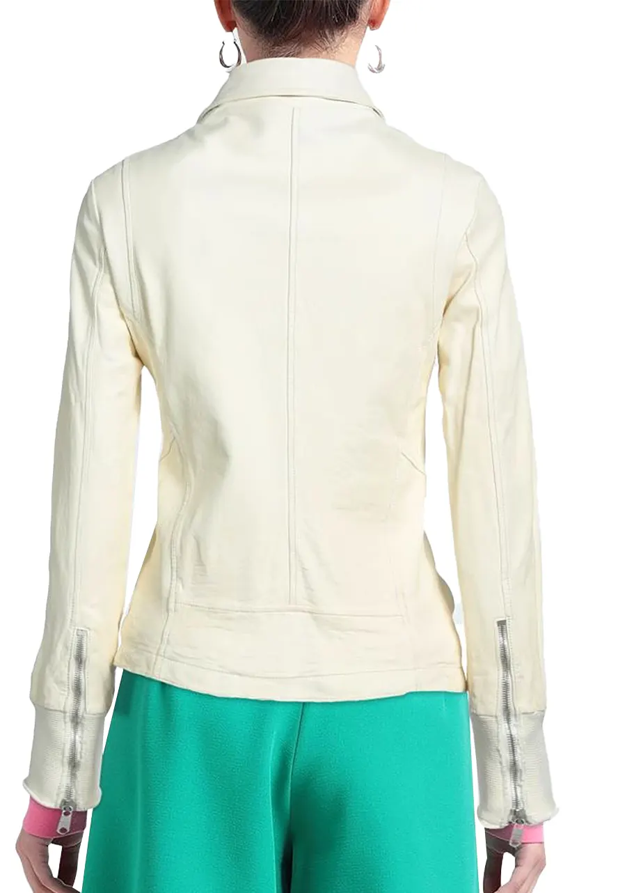 Women’s Biker Crinkled Leather Jacket off white biker leather jacket