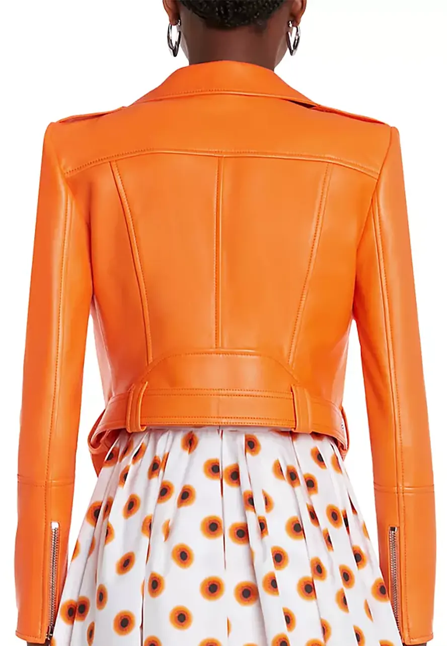 Women’s Cropped Orange Leather Jacket orange cropped leather jacket