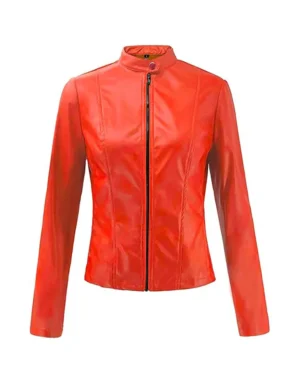 orange leather biker jacket