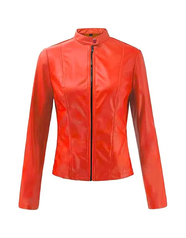 orange leather biker jacket