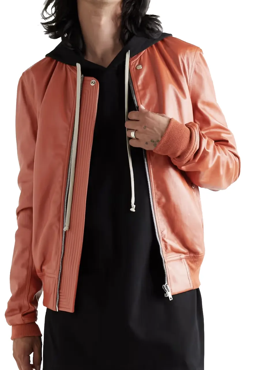 Men’s Rick Owens Orange Bomber Jacket orange leather bomber jacket