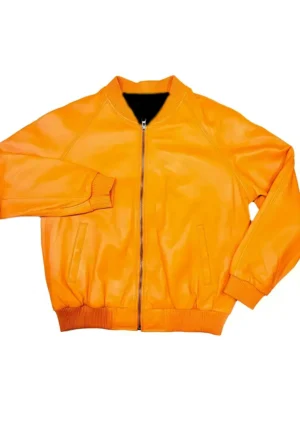 orange leather bomber jacket