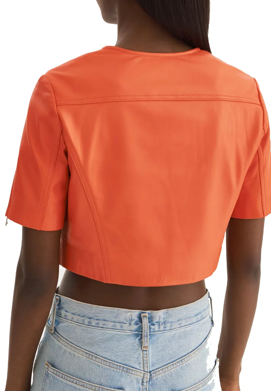Women’s Kirsi Orange Cropped Leather Jacket orange leather crop jacket