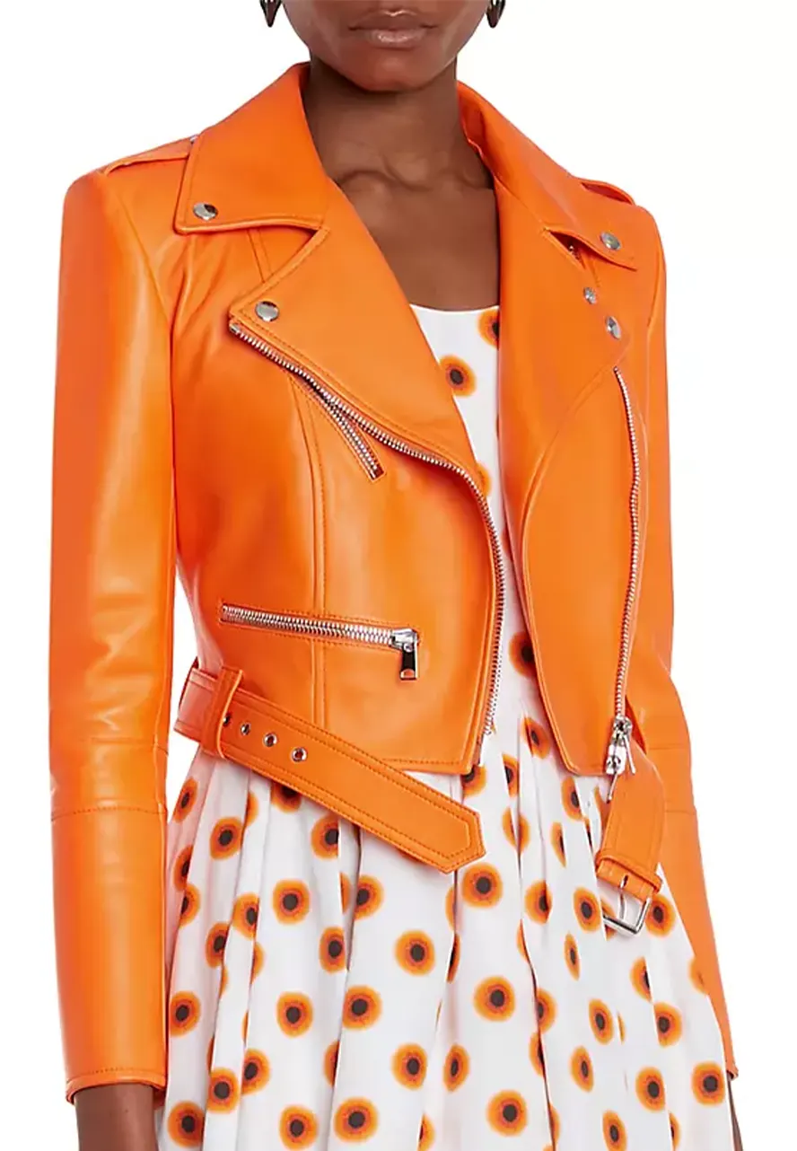 Women’s Cropped Orange Leather Jacket orange leather crop jacket