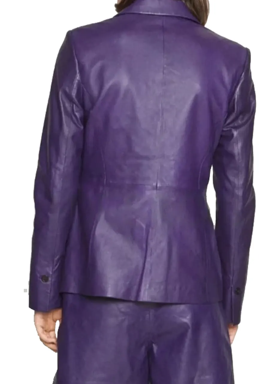 Women's Elegant Purple Leather Blazer purple blazer women