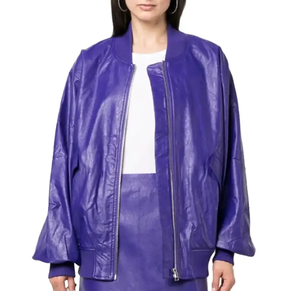 Women's Prada Purple Leather Bomber Jacket purple bomber jacket leather