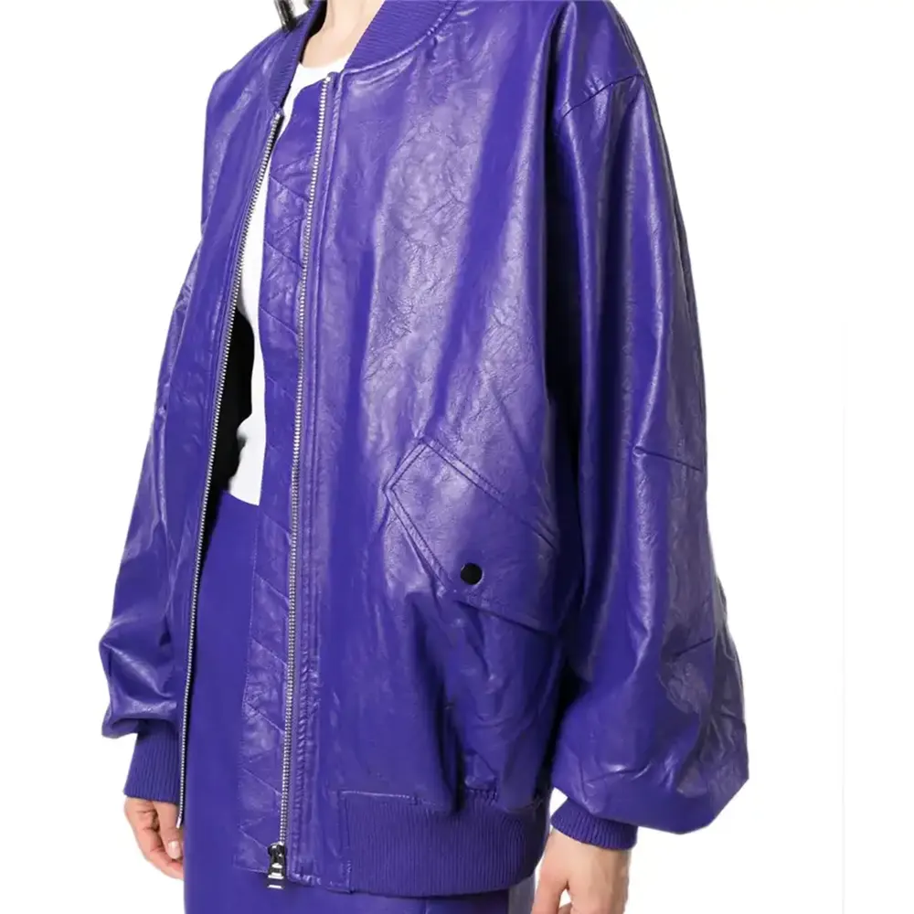 Women's Prada Purple Leather Bomber Jacket purple bomber jacket outfit