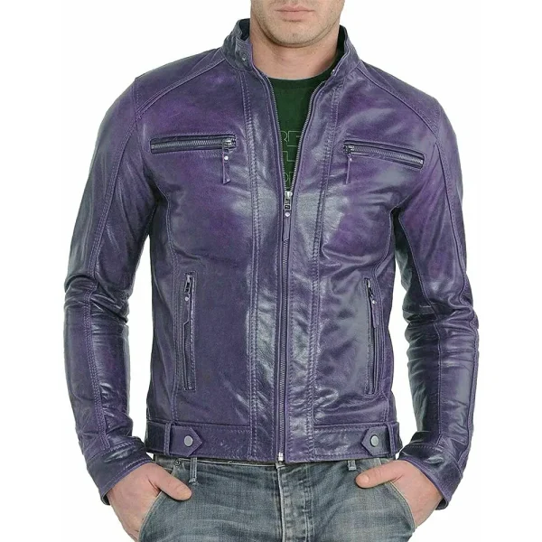 purple leather biker jacket