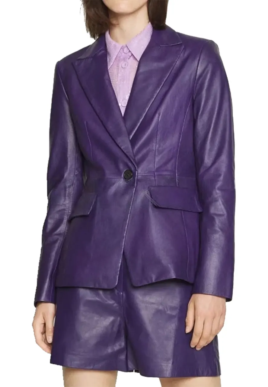 Women's Elegant Purple Leather Blazer purple leather blazer women