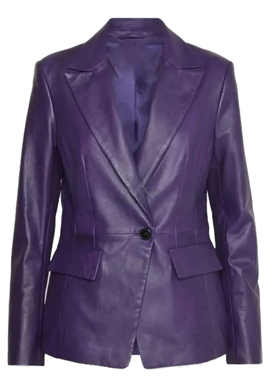 Women's Elegant Purple Leather Blazer purple leather blazer