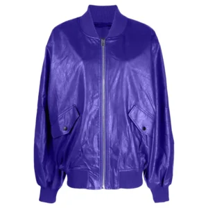 purple leather bomber jacket