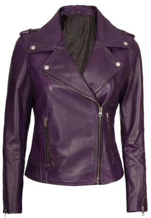 purple leather motorcycle jacket