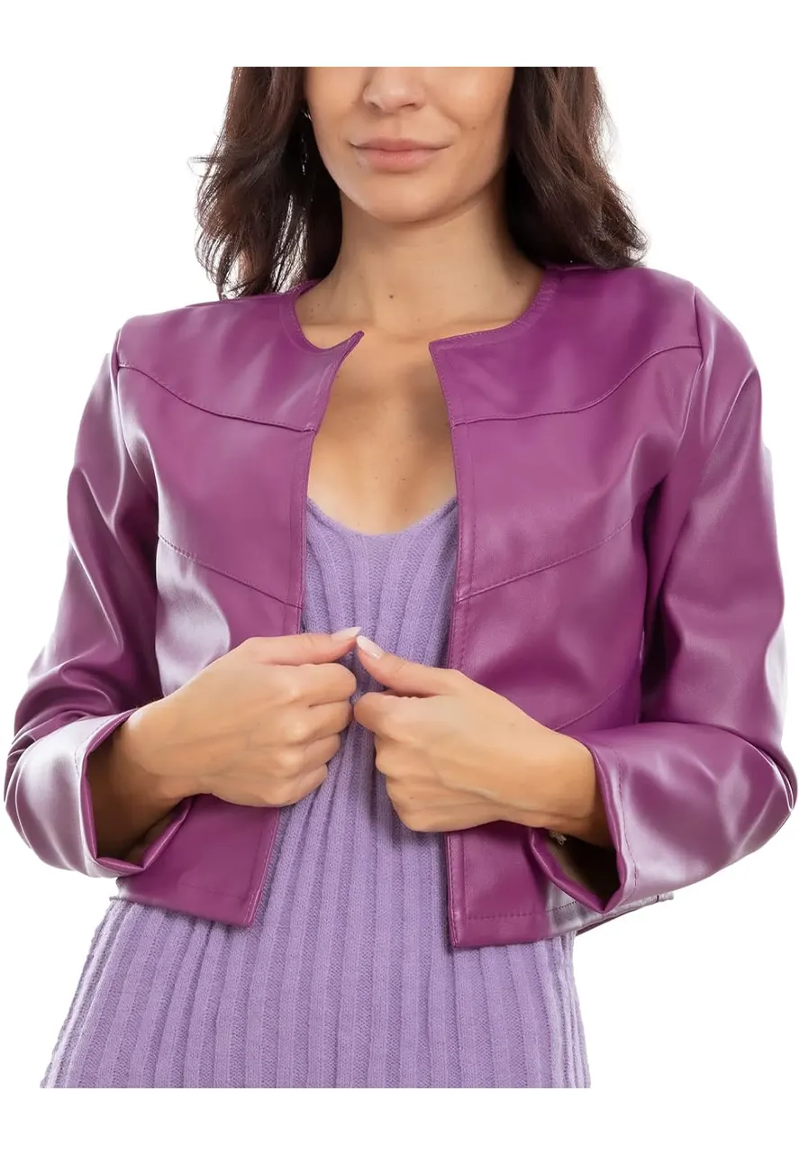 Women’s Bolero Purple Leather Short Jacket purple leather short jacket