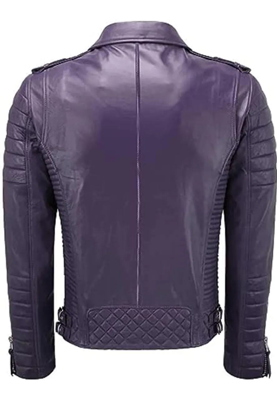 Men’s Quilted Double Rider Leather Jacket quilted purple jacket