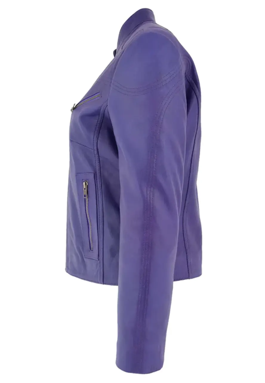 Women’s Purple Stand Collar Leather Jacket stand up collar leather jacket womens