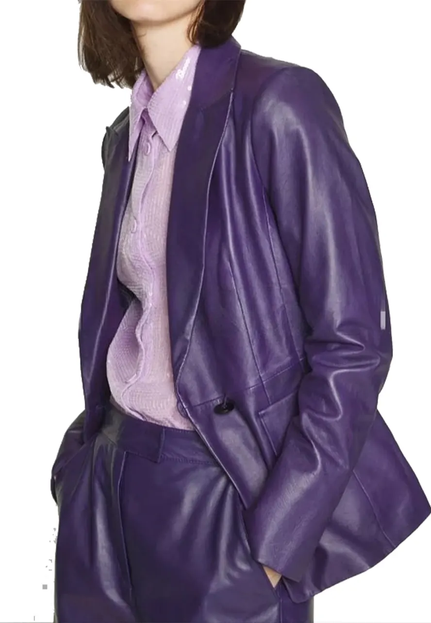 Women's Elegant Purple Leather Blazer women purple blazer