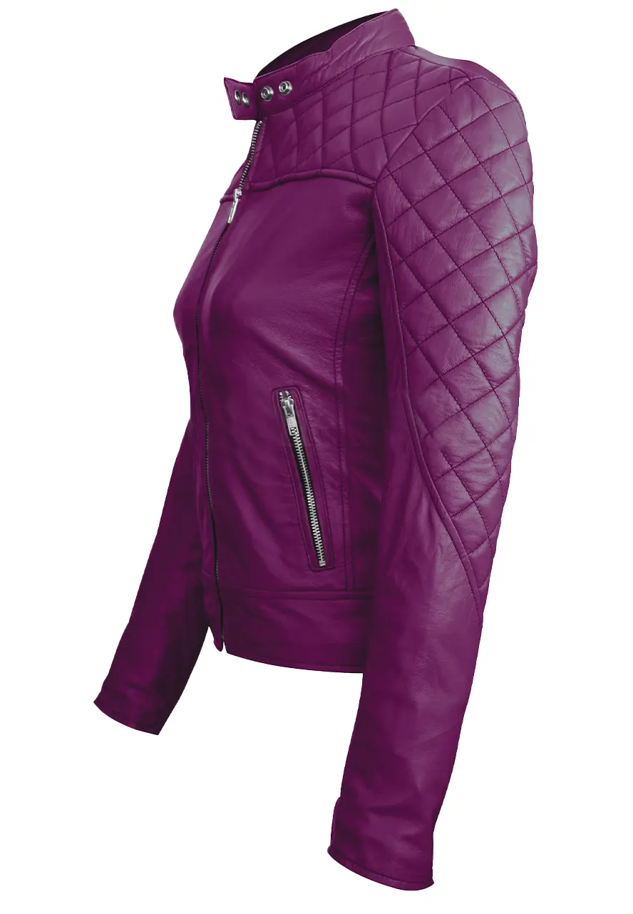 Women’s Purple Quilted Leather Jacket womens purple quilted jacket