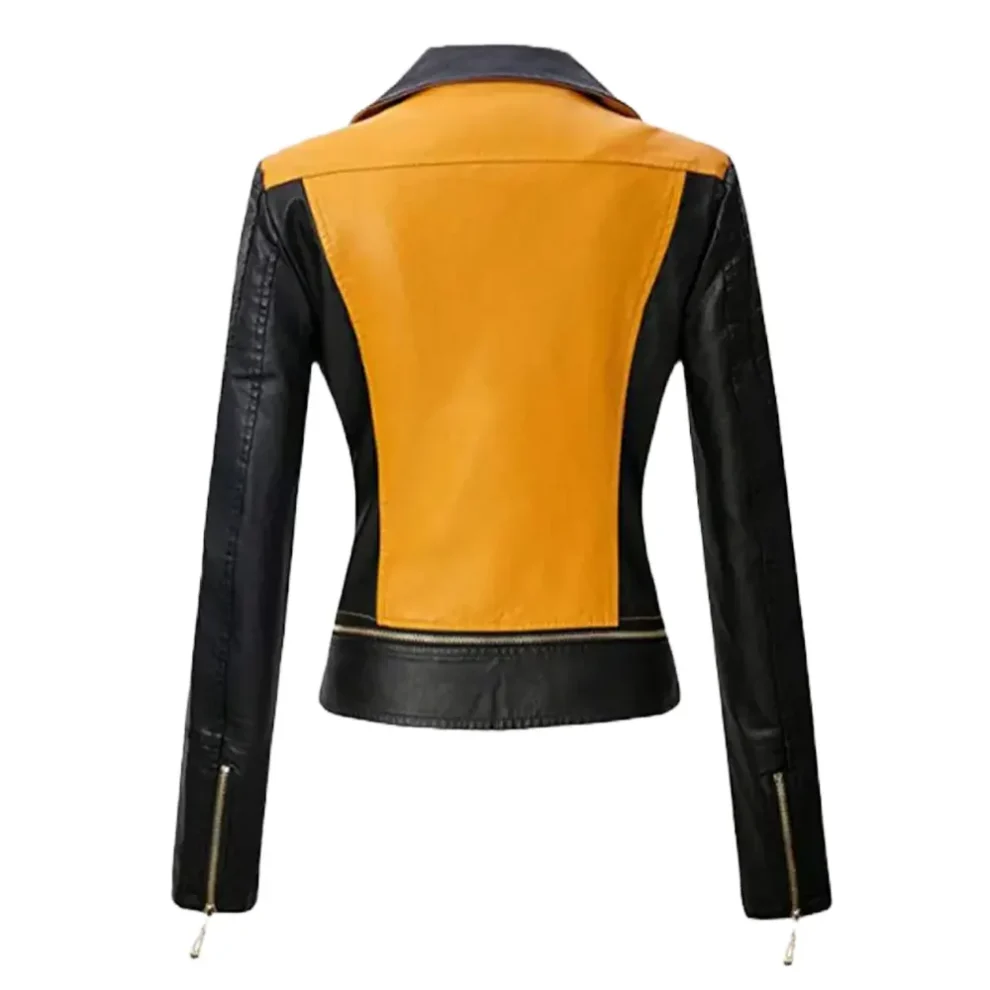 black and yellow leather motorcycle jacket