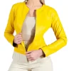 collarless biker leather jacket