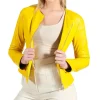 collarless faux leather biker jacket