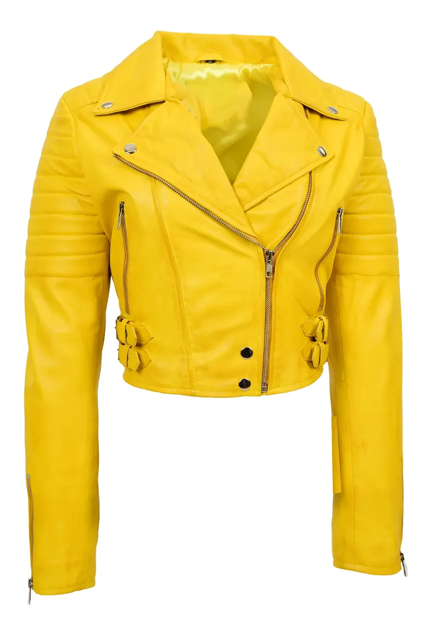 Women’s Cropped Yellow Leather Jacket cropped yellow leather jacket