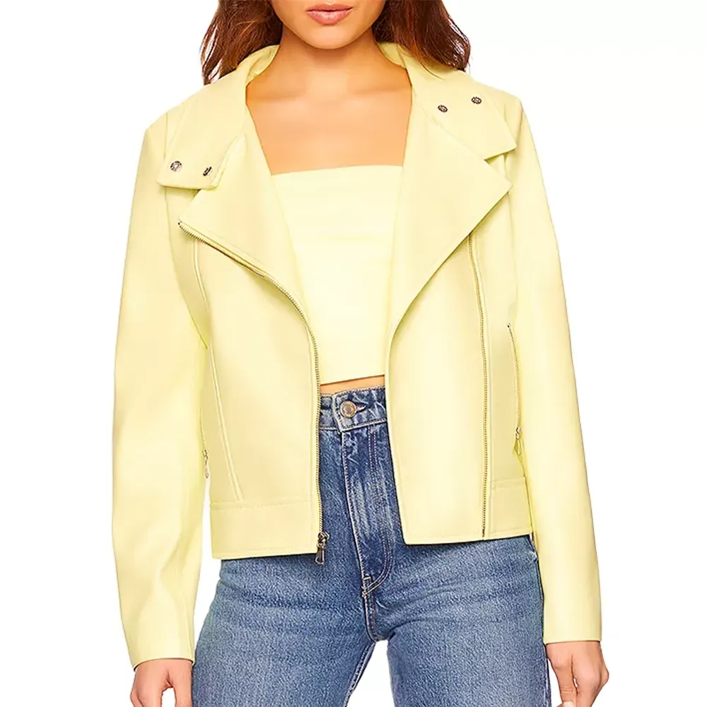 Women’s Moto Light Yellow Leather Jacket light yellow jacket womens