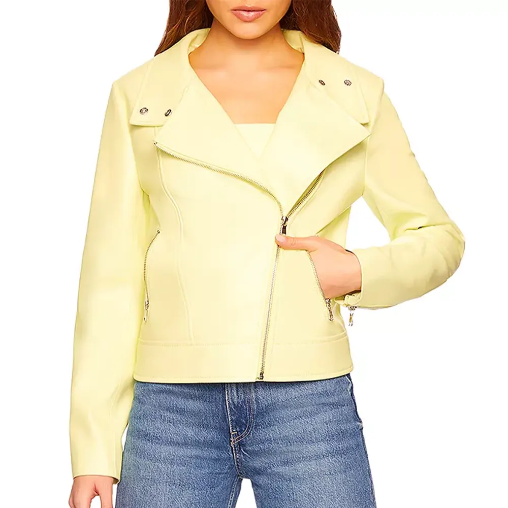 Women’s Moto Light Yellow Leather Jacket light yellow leather jacket