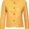 round collar leather jacket