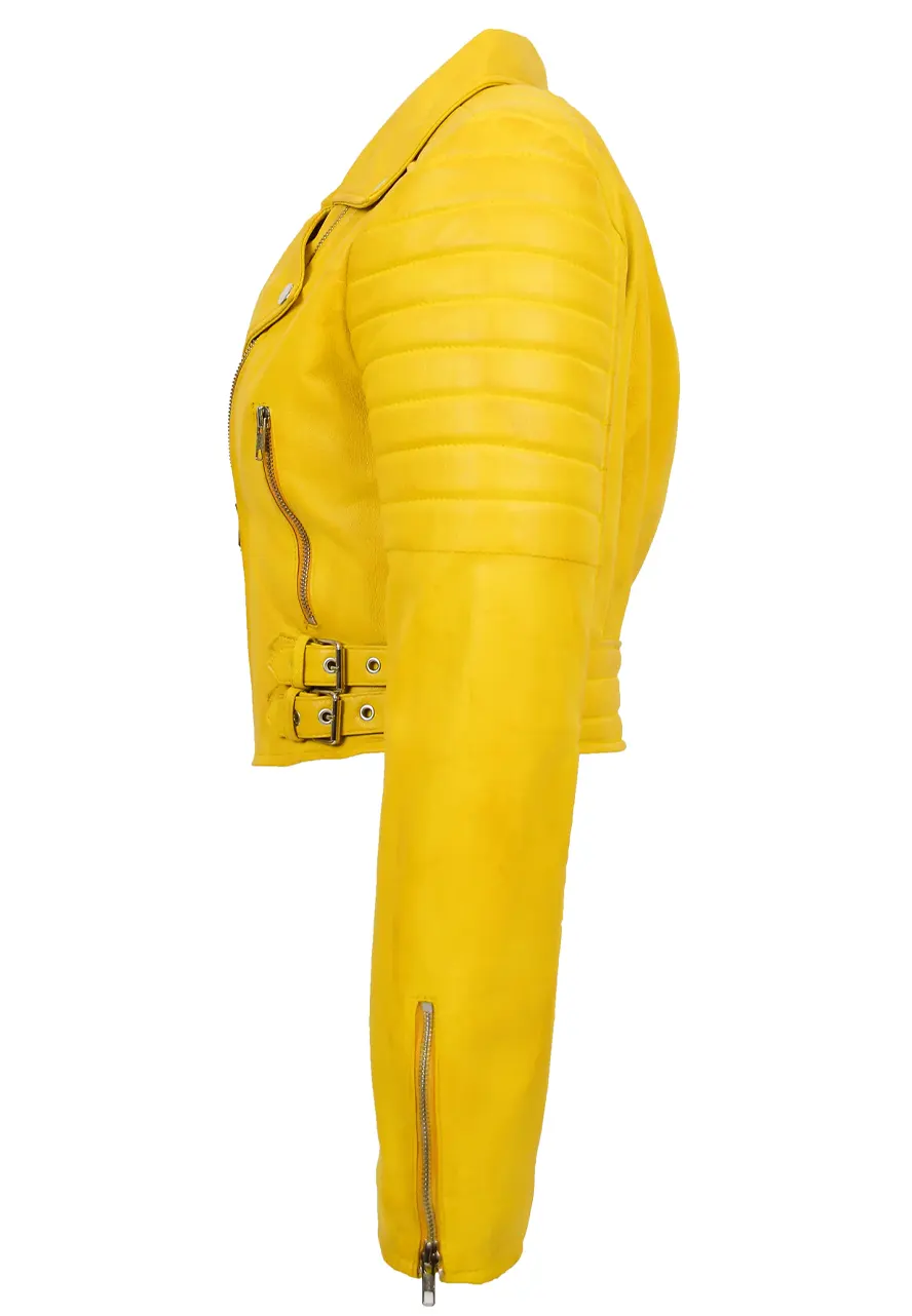 Women’s Cropped Yellow Leather Jacket soft light yellow crop leather jacket