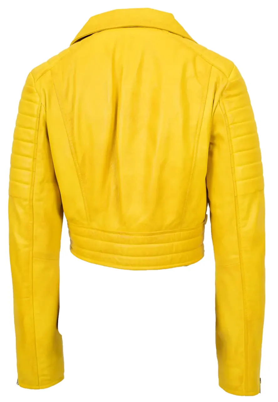 Women’s Cropped Yellow Leather Jacket yellow cropped leather jacket