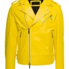 yellow leather biker jacket