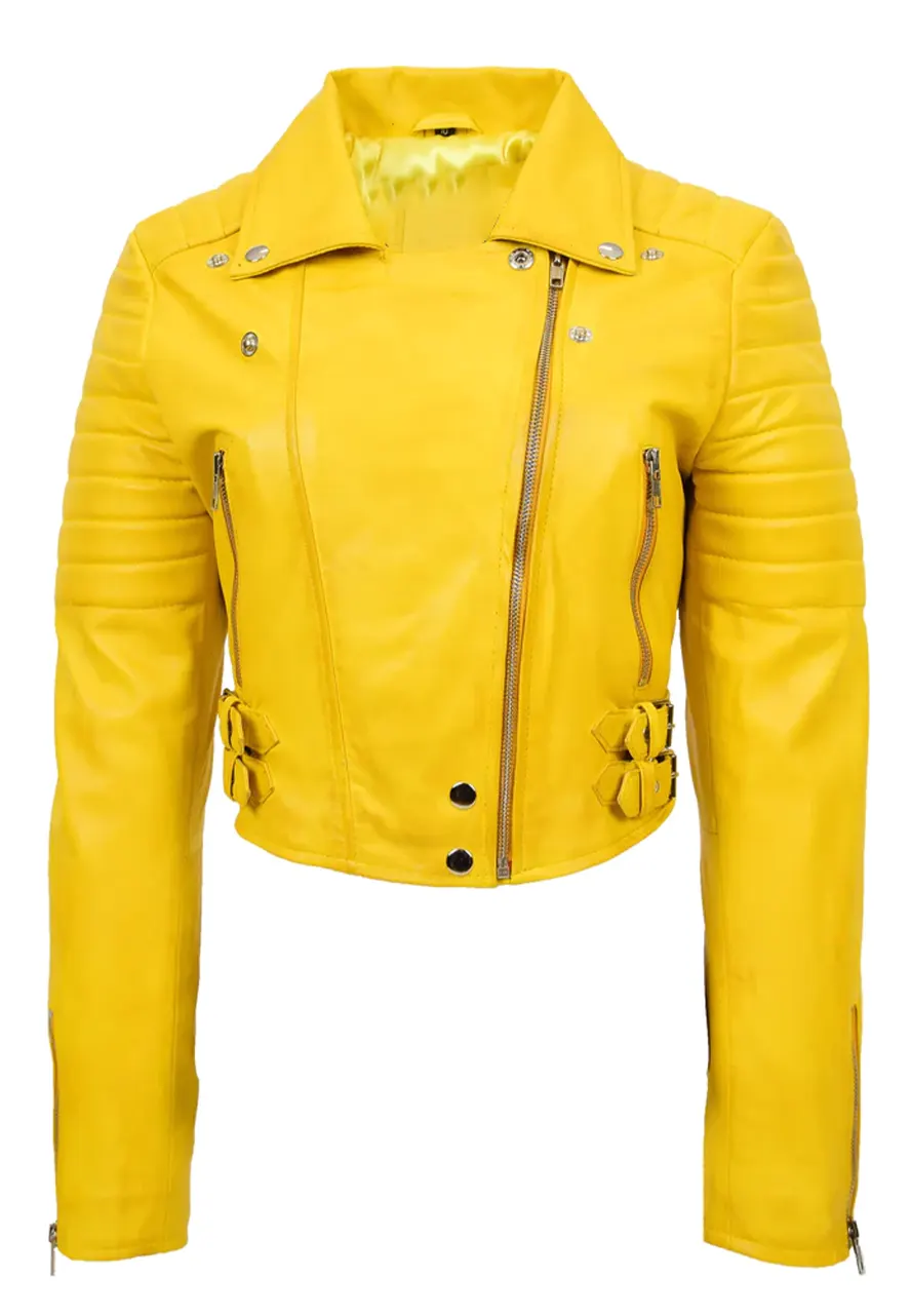 Women’s Cropped Yellow Leather Jacket yellow leather jacket cropped