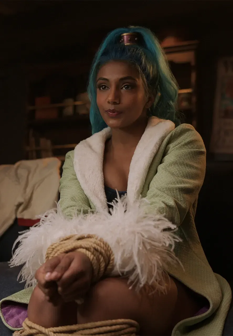 One Piece S02 Charithra Chandran Green Coat charithra chandran green coat