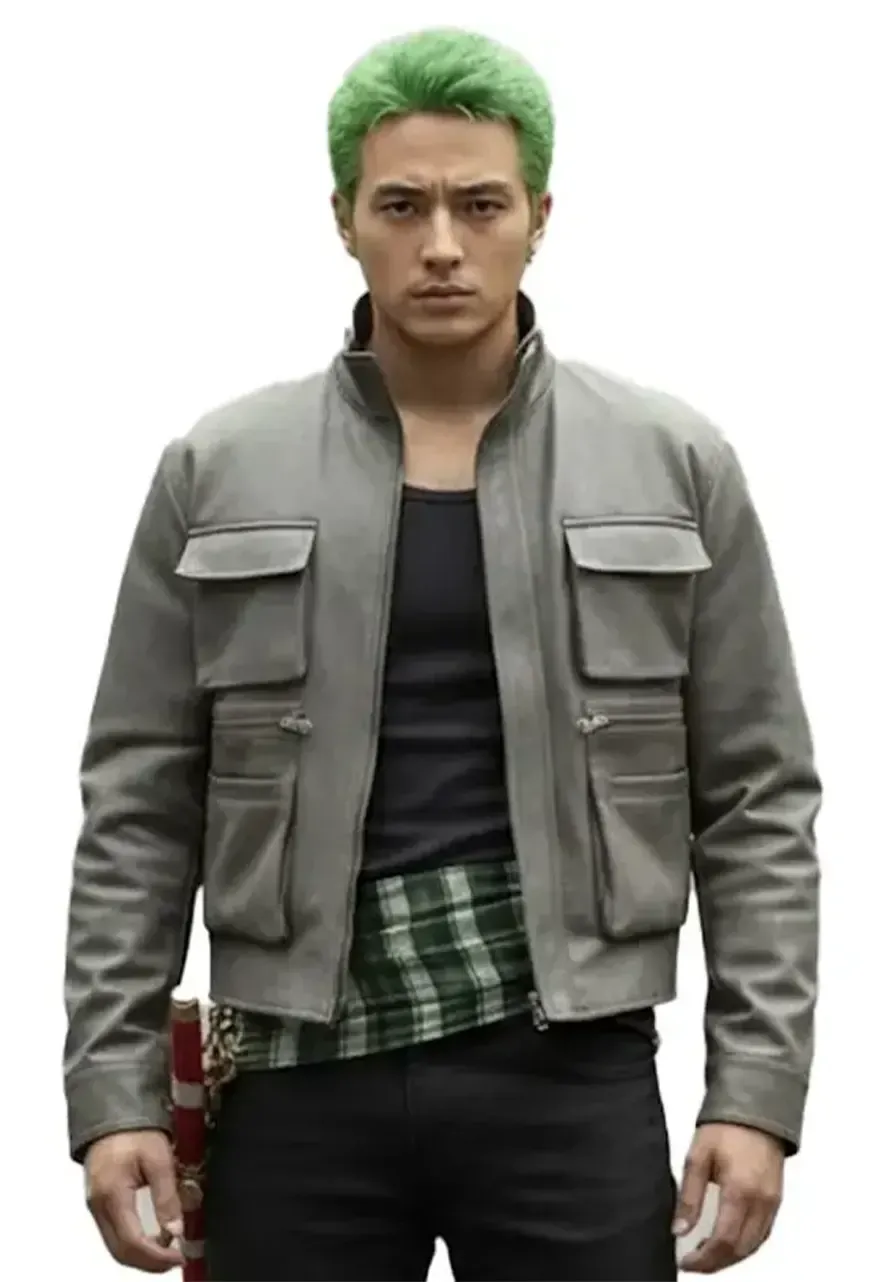 One Piece S02 Mackenyu Grey Jacket one piece s02 grey leather jacket
