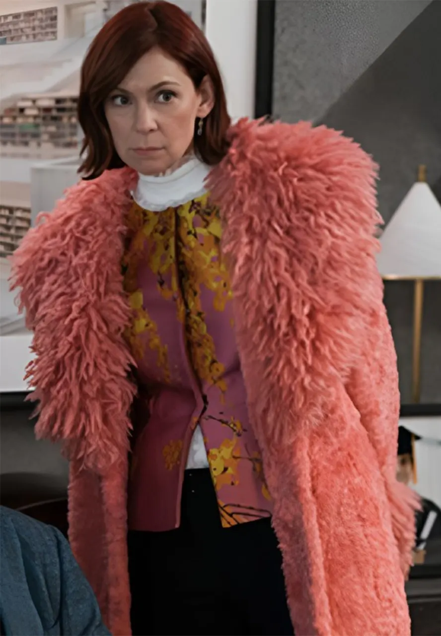 Elsbeth S02 Carrie Preston Pink Faux Fur Long Coat carrie preston pink faux fur long coat