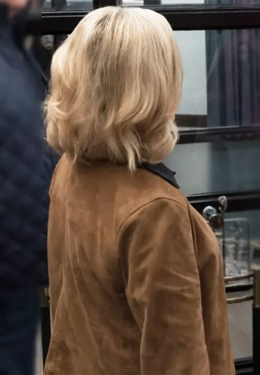 Elsbeth S03 Amy Sedaris Suede Leather Jacket elsbeth brown jacket