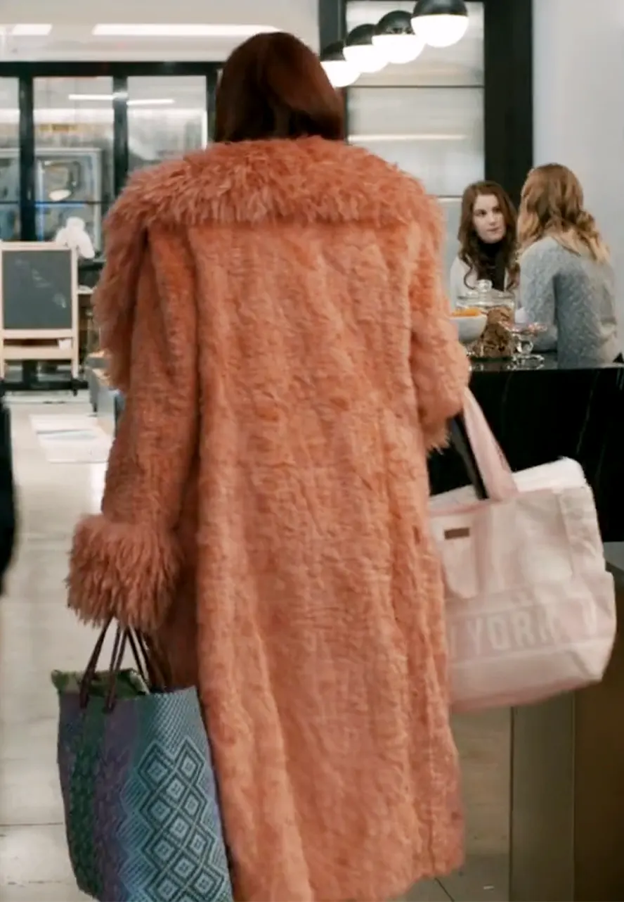 Elsbeth S02 Carrie Preston Pink Faux Fur Long Coat elsbeth tascioni-pink faux fur long coat